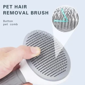 Close-up of the pins of a self-cleaning pet slicker brush